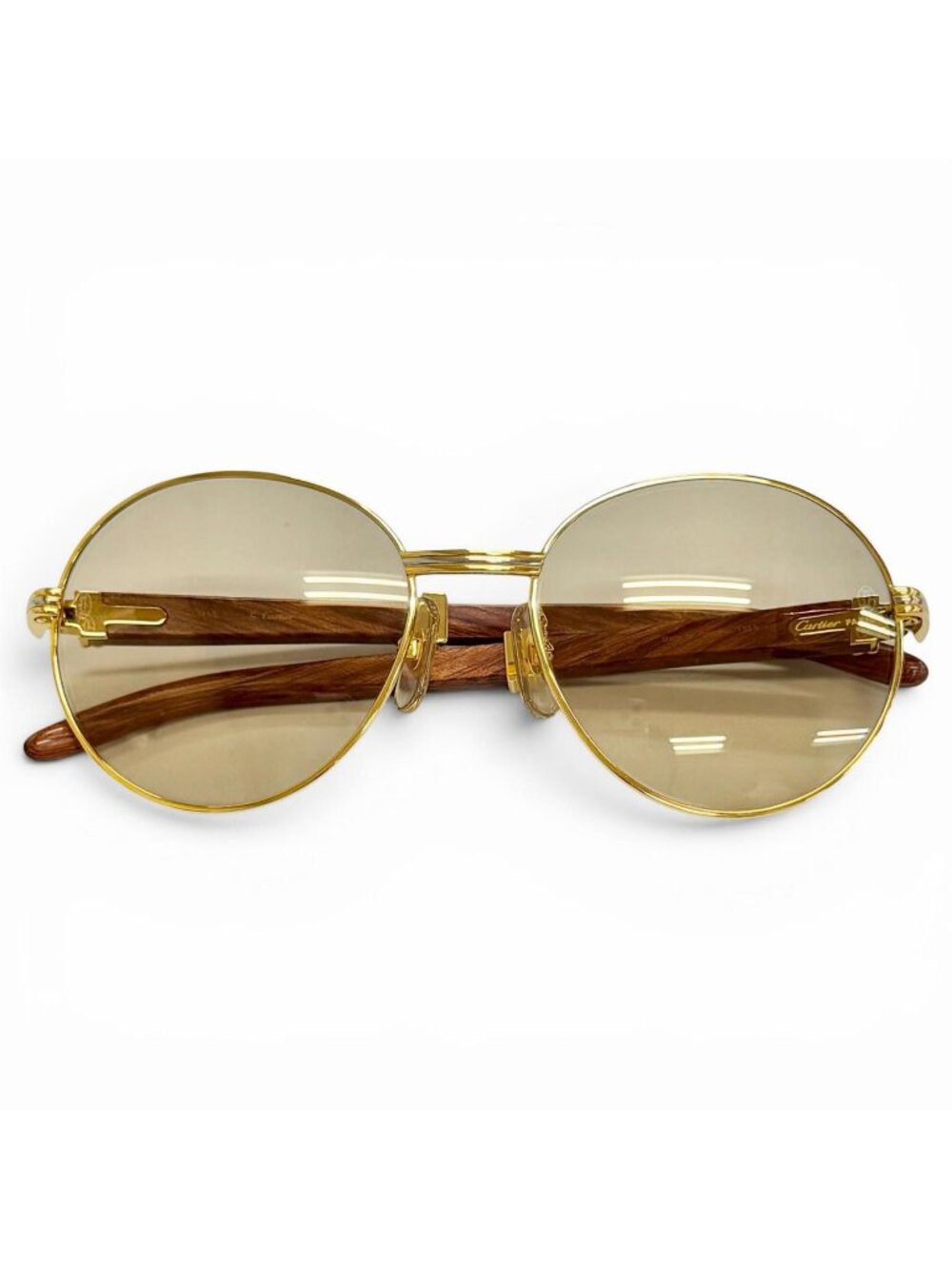 Cartier Trinity Wood Temple Sunglasses Gold Brown 55 Eyewear